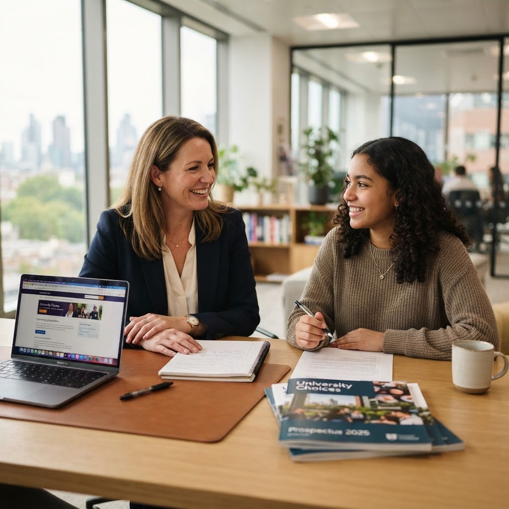 An A2 Abroad counsellor guiding a student through their application